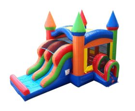 Inflatable Bounce House with Double Lane Slide, Rainbow