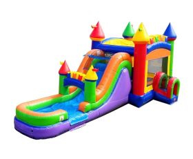Mega Inflatable Water Bounce House with Slide, Rainbow