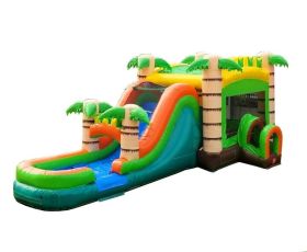Mega Inflatable Water Bounce House with Slide, Tropical