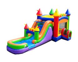 Mega Inflatable Water Bounce House with Slide, Rainbow