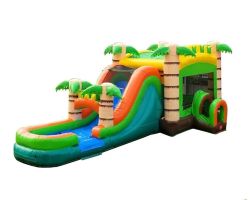Mega Inflatable Water Bounce House with Slide, Tropical