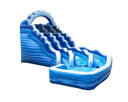 19' Double Lane Curved Inflatable Water Slide, Blue Marble