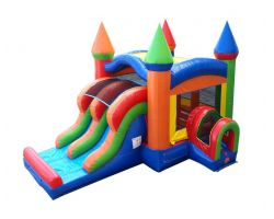 Inflatable Bounce House with Double Lane Slide, Rainbow