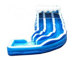 19' Double Lane Curved Inflatable Water Slide, Blue Wave Marble